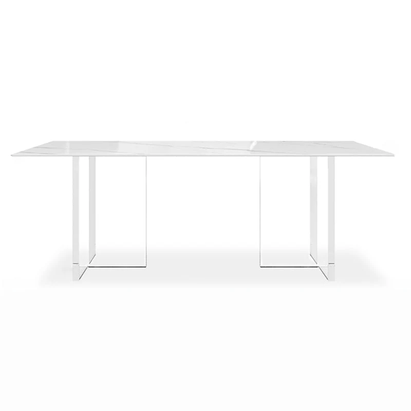 Modern Style Dining Table Sintered Stone Rectangle Table with Acrylic Base