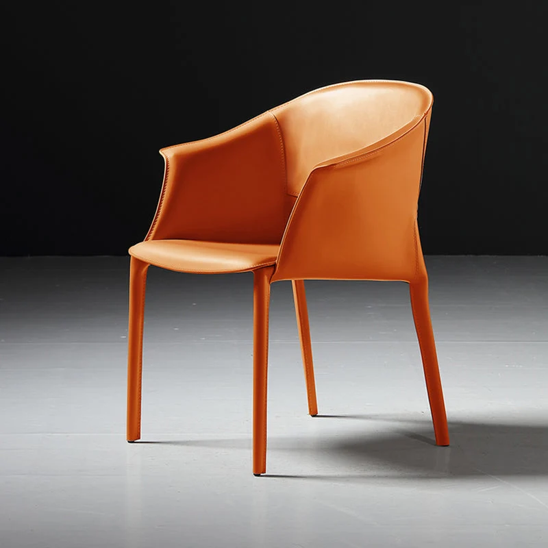 Leather Modern Home Side Chair with Arms Matte Finish Dining Chair