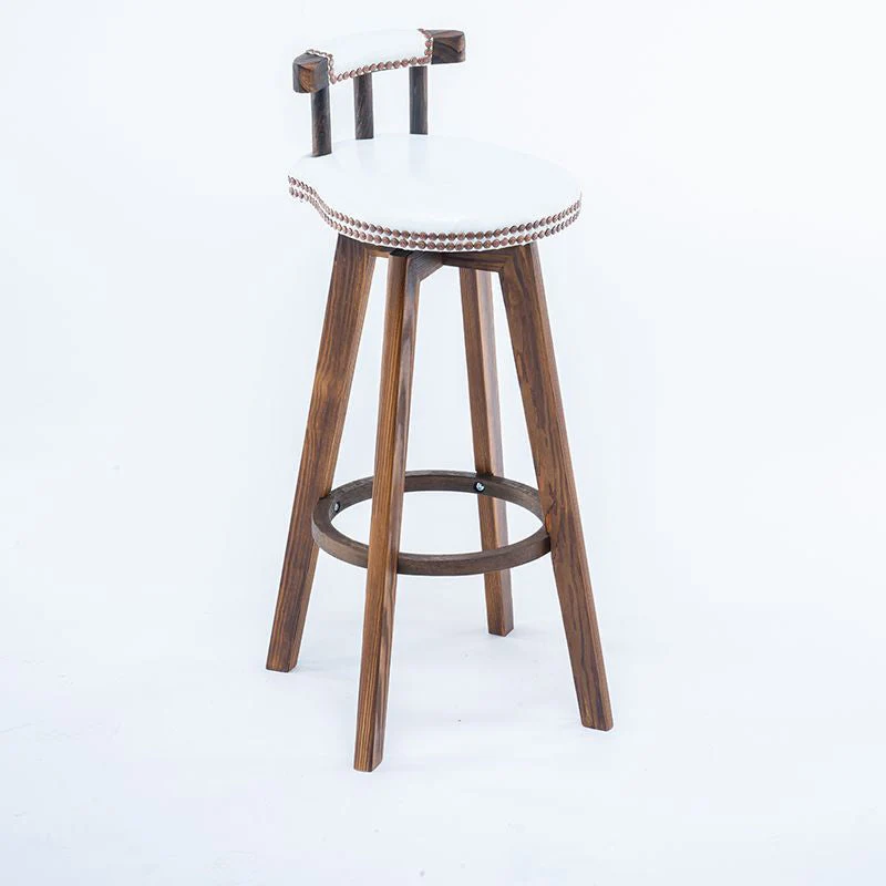 Contemporary Retro Round Faux Leather Pine Wood Legs Swivel Bar Stool Low Back Footrest For Dining Room