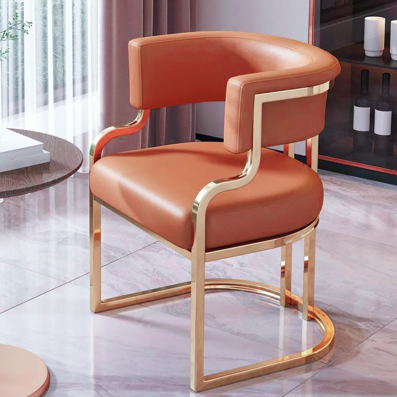 Modern Luxury Square Arch Faux Nappa Leather Iron Dining Chair Backrest Armrest For Dining Room