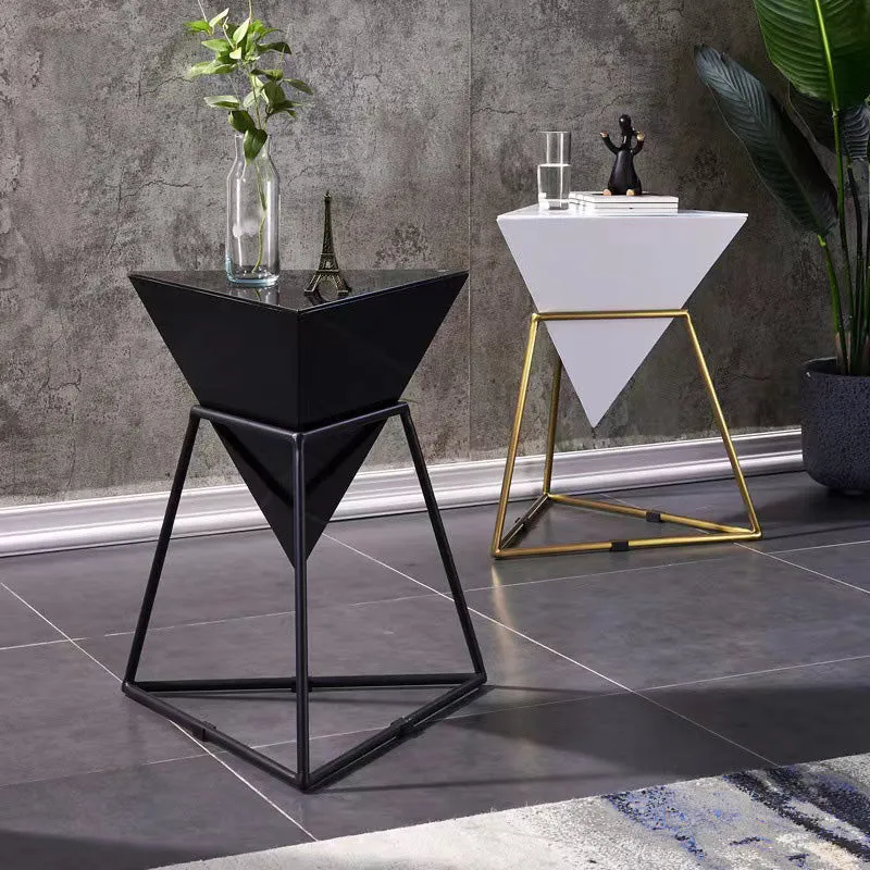 Contemporary Nordic Triangle Pyramid Galvanized Steel Sheet Rock Slab Iron Side Table For Bedside