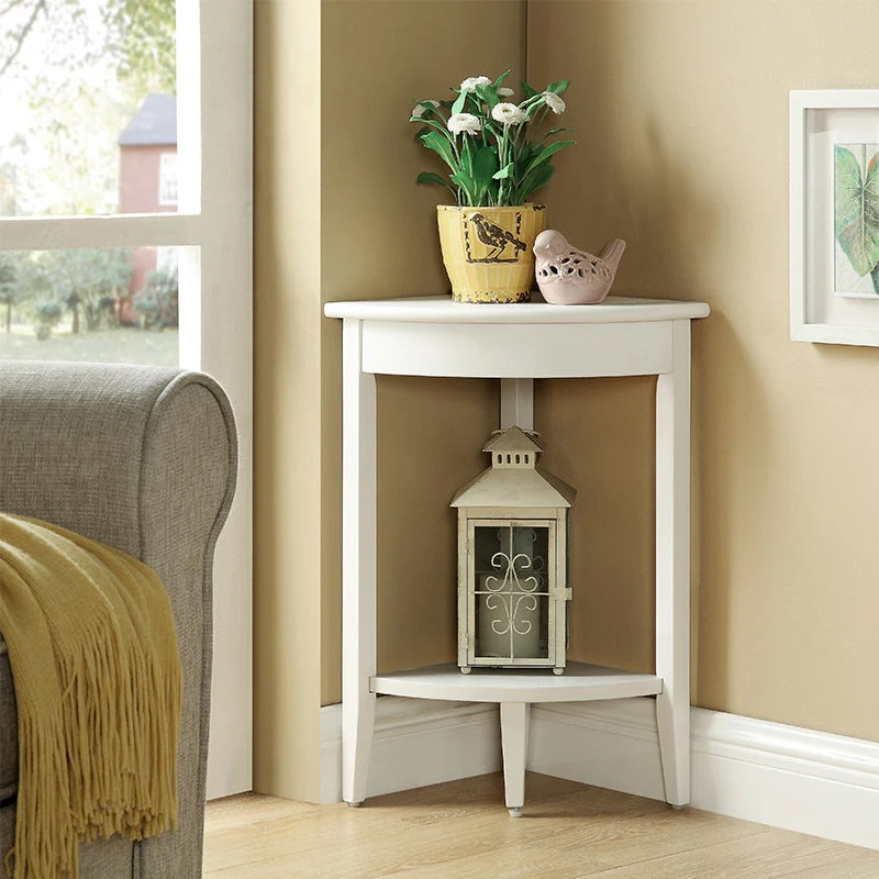 Contemporary Retro Triangle MDF Veneer Rubber Wood Side Table 2-Tier For Living Room