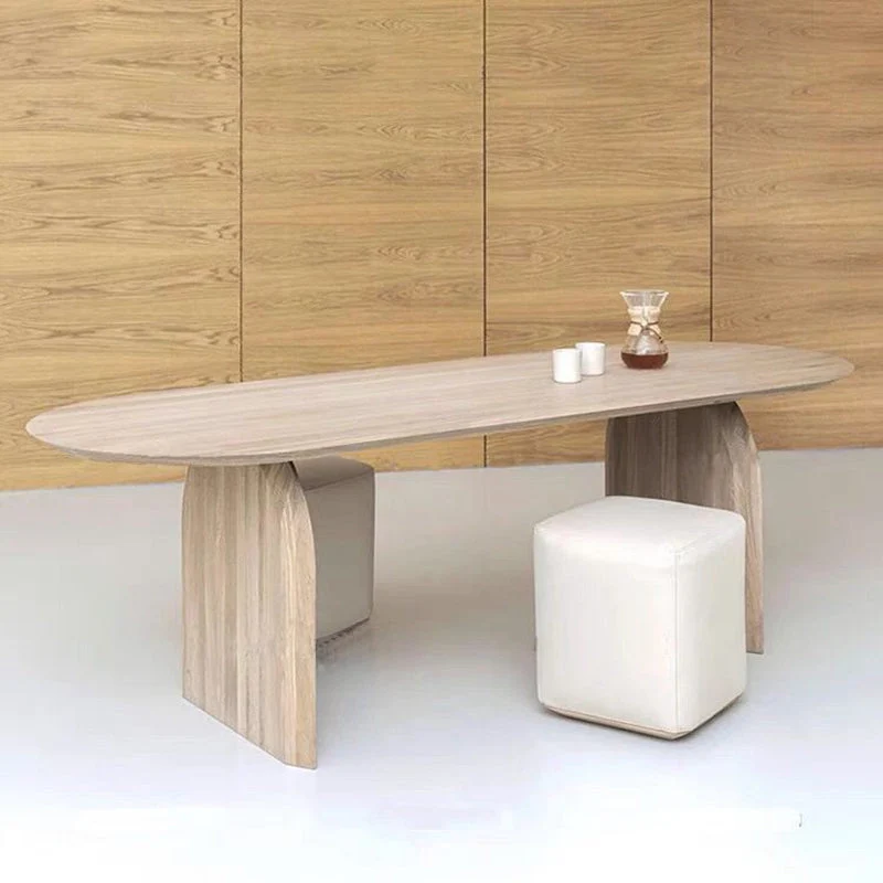 Modern Natural Oval Dining Room Table Pine Solid Wood Double Pedestal Table