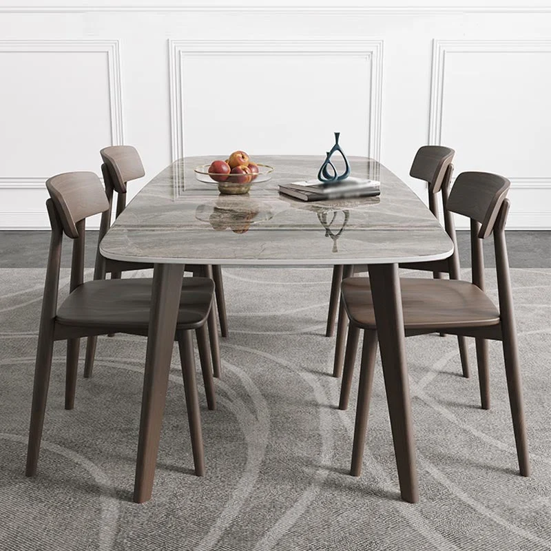 Modern Style Dining Table Sintered Stone Table with Wooden Base