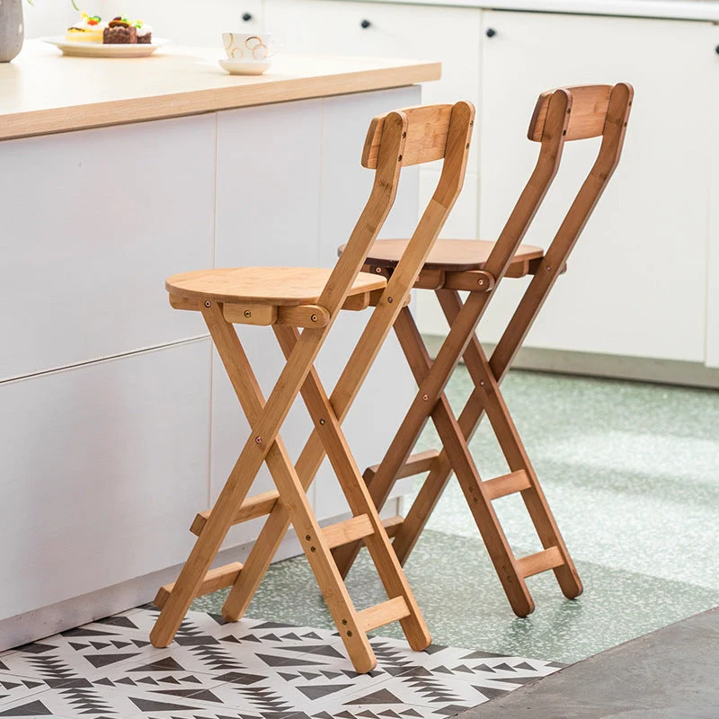 Contemporary Retro Round Foldable Bamboo Bar Stool Backrest For Dining Room