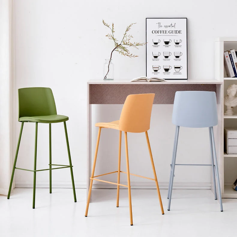 Modern Minimalist Square PU Leather Iron Bar Stool Backrest Footrest For Dining Room