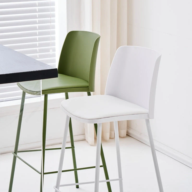 Modern Minimalist Square PU Leather Iron Bar Stool Backrest Footrest For Dining Room