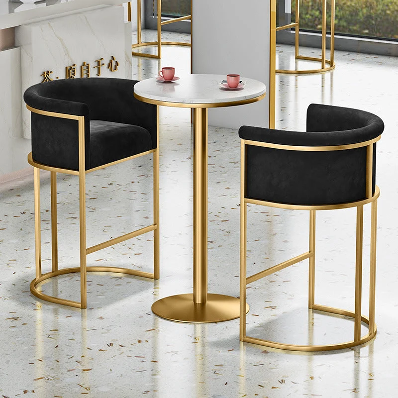 Contemporary Nordic Square Half Round Velvet Carbon Steel Bar Stool Backrest Armrest For Dining Room