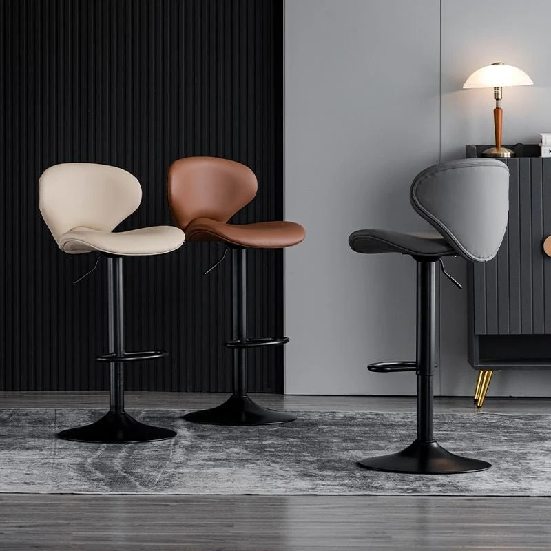 Contemporary Simplicity Curved PU Leather Liftable Swivel Bar Stool Backrest Footrest For Dining Room