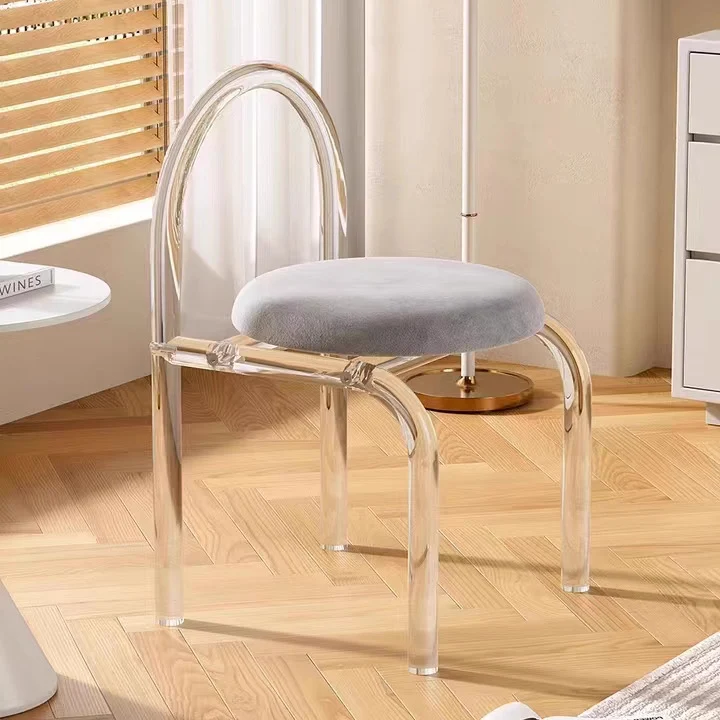 Modern Minimalist Round Velvet Acrylic Vanity Stool Backrest For Bedroom