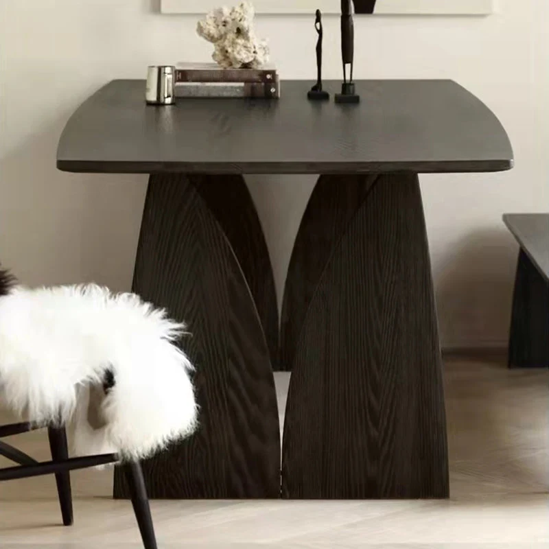 Pine Solid Wood Dining Room Table Modern Double Pedestal Table in Black