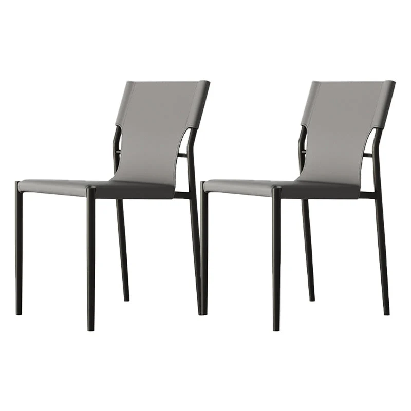 Industrial Armless Leather Chair Open Back Side Dining Chair with Metal Base