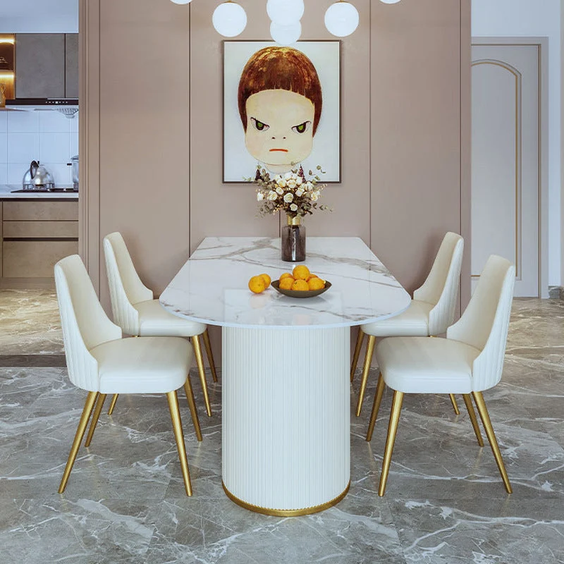 Stone Top Dining Table Luxury Dining Table with Sled Base in White