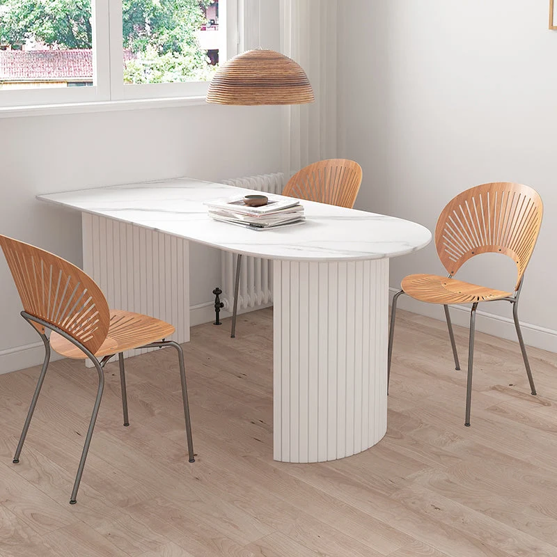 Sintered Stone Dining Table Modern White Dining Table with Wooden Base