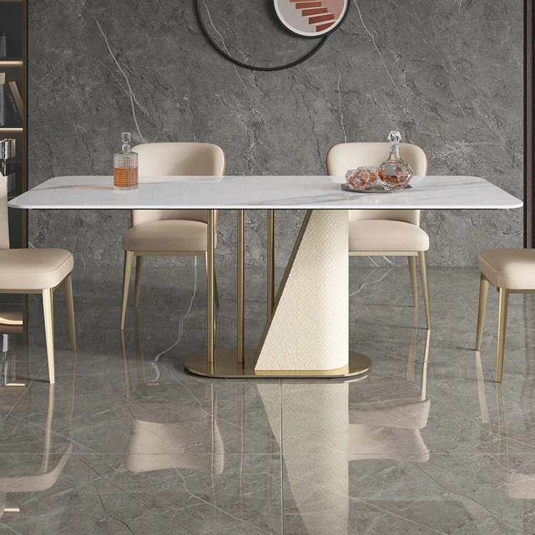 Gold Pedestal Casual Dining Table Traditional Luxury Rectangle Dining Table