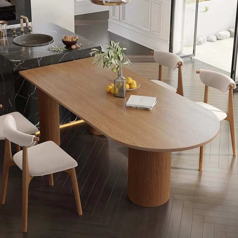 Contemporary Wood Top Oval Dinette Table Wood Pedestal Dining Table