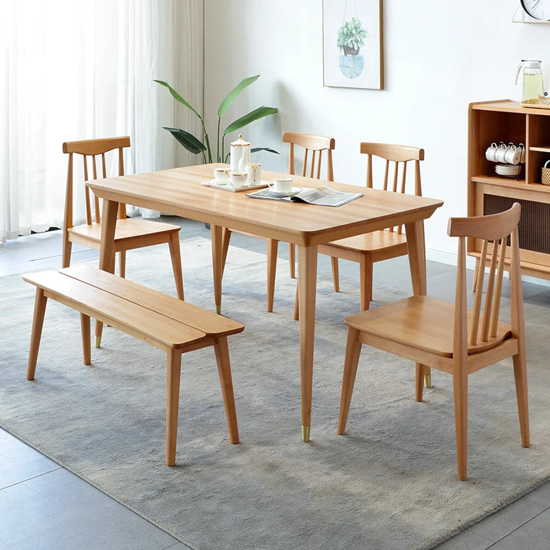 Rectangle Luxury Dining Table Wood Color Fixed Table with Beechwood Solid Wood