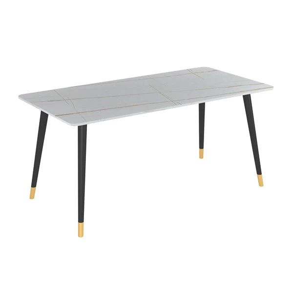 Rectangle Sintered Stone DiningTable Modern Home Kitchen Desk with 4 Black Legs