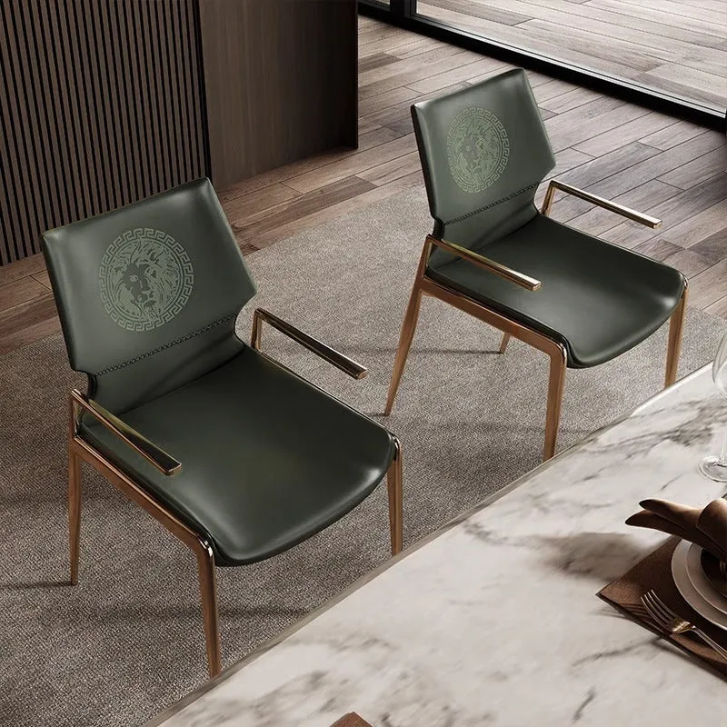 Modern Luxury Square Curved Surface Saddle-Style Faux Leather Microfiber Leather Carbon Steel Dining Chair Backrest Armrest For Dining Room