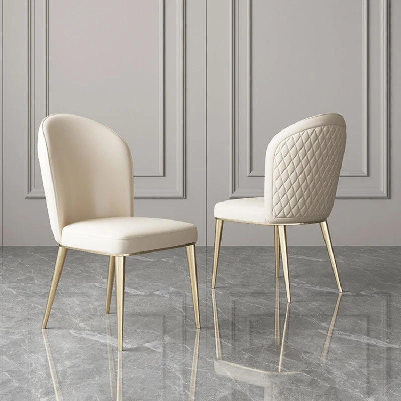 Contemporary Nordic Curved Microfiber Leather Upholstered Stainless Steel Tapered Legs Dining Chair Backrest For Dining Room