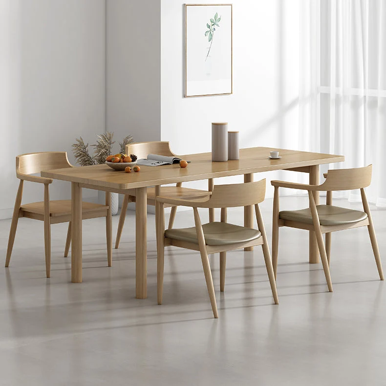 Contemporary Solid Wood Dining Table Natural Rectangle Table with 4 Legs