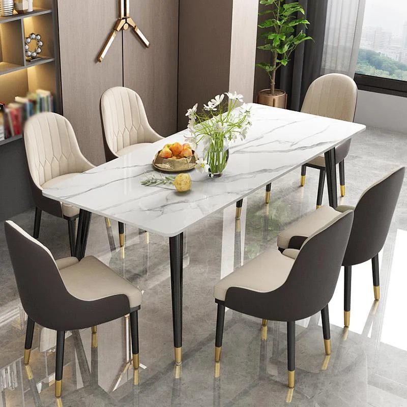 Black Metal 4 Legs Dining Room Table Traditional Luxury Rectangle Dining Table