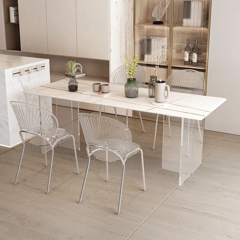 Modern Acrylic Dinner Room Kitchen Table Rectangle White Double Pedestal Table