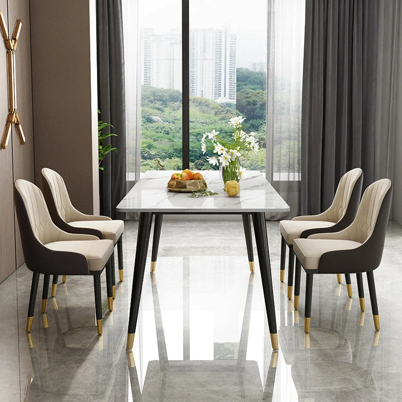 Sintered Stone Top Dining Table Simplicity Rectangle Table with 4 Iron Legs
