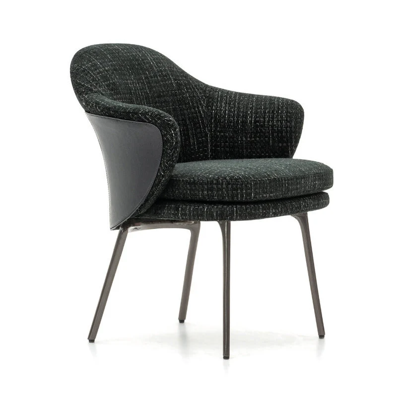 Contemporary Fabric Home Arm Chair Solid Back Matte Finish Dining Chair