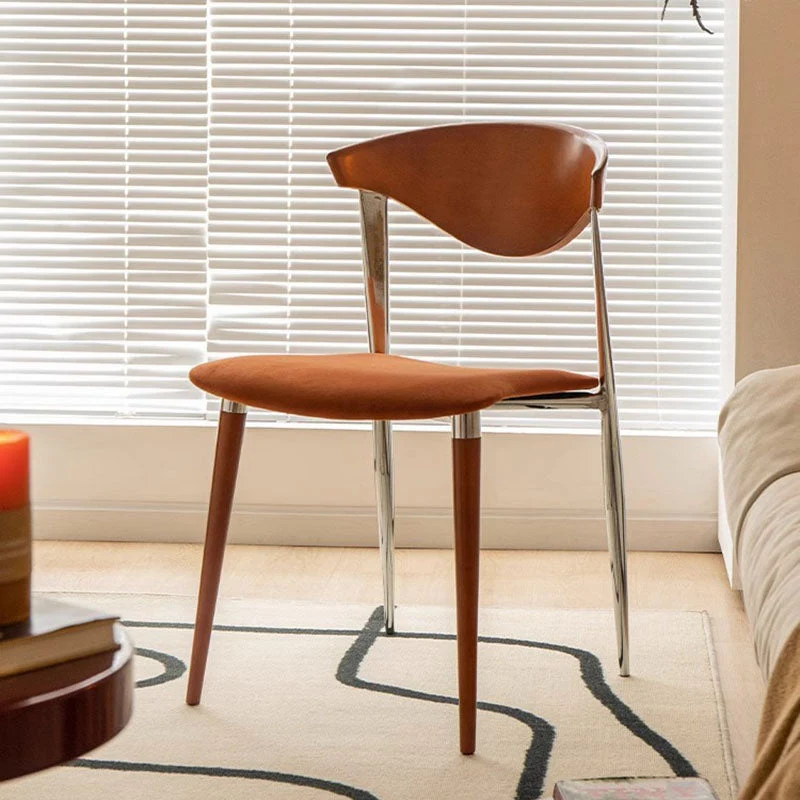 Contemporary Retro Beech Wood Plywood Iron Velvet Sponge Square Curved Dining Chair Backrest For Dining Room