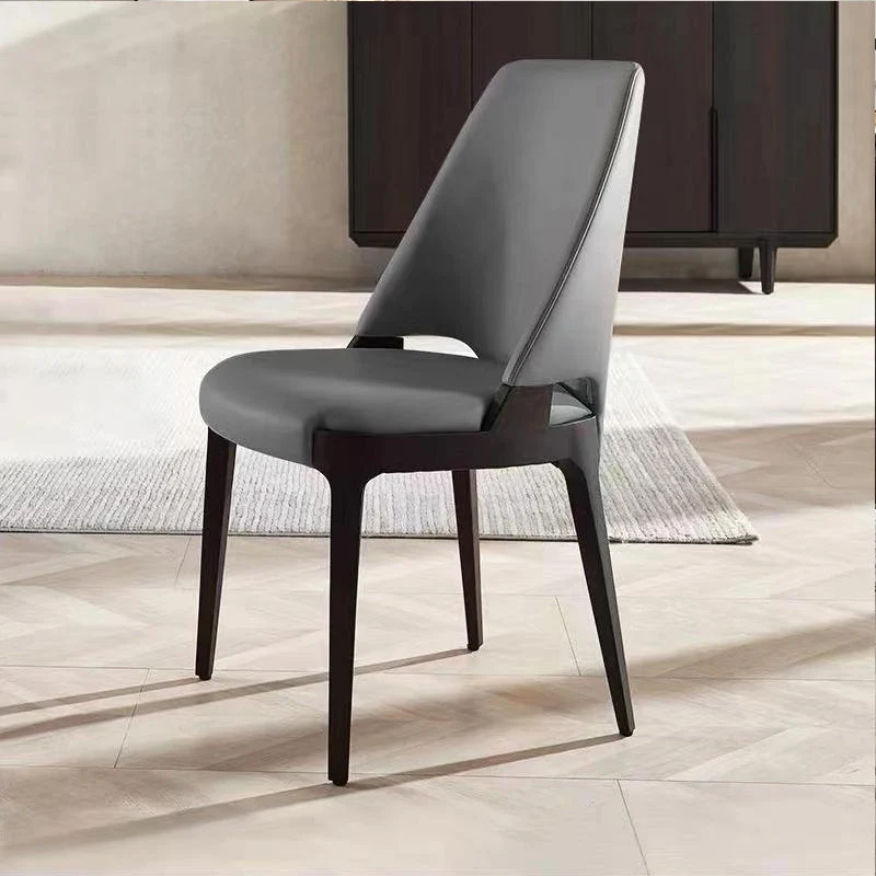 Contemporary Luxury Square Microfiber Leather Ash Wood Upholstered Dining Chair Backrest For Dining Room