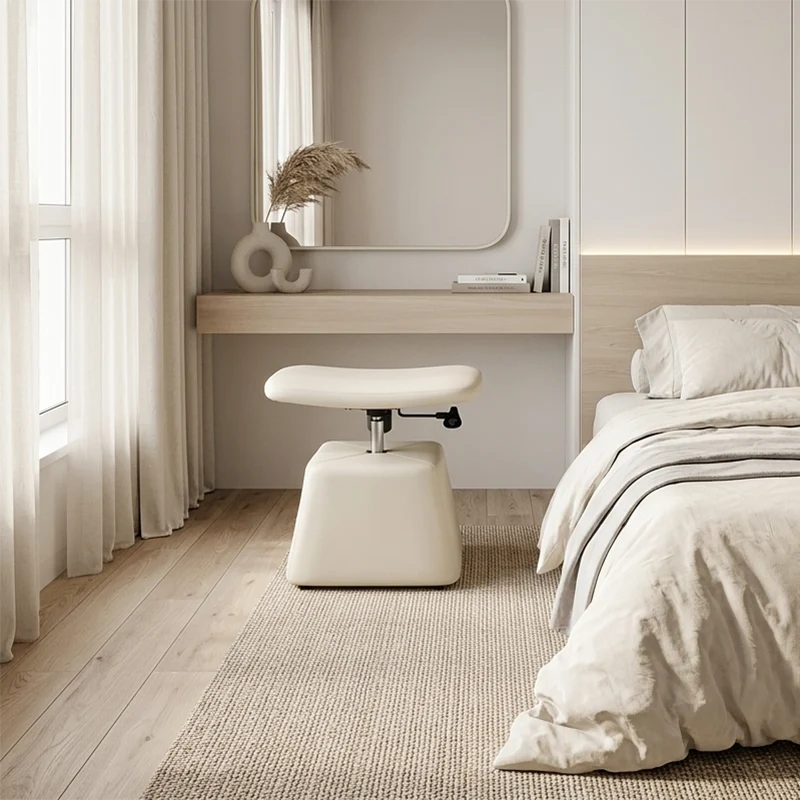 Contemporary Simplicity Rectangular Faux Leather Plywood Iron Upholstered Height Adjustable Vanity Stool For Bedroom