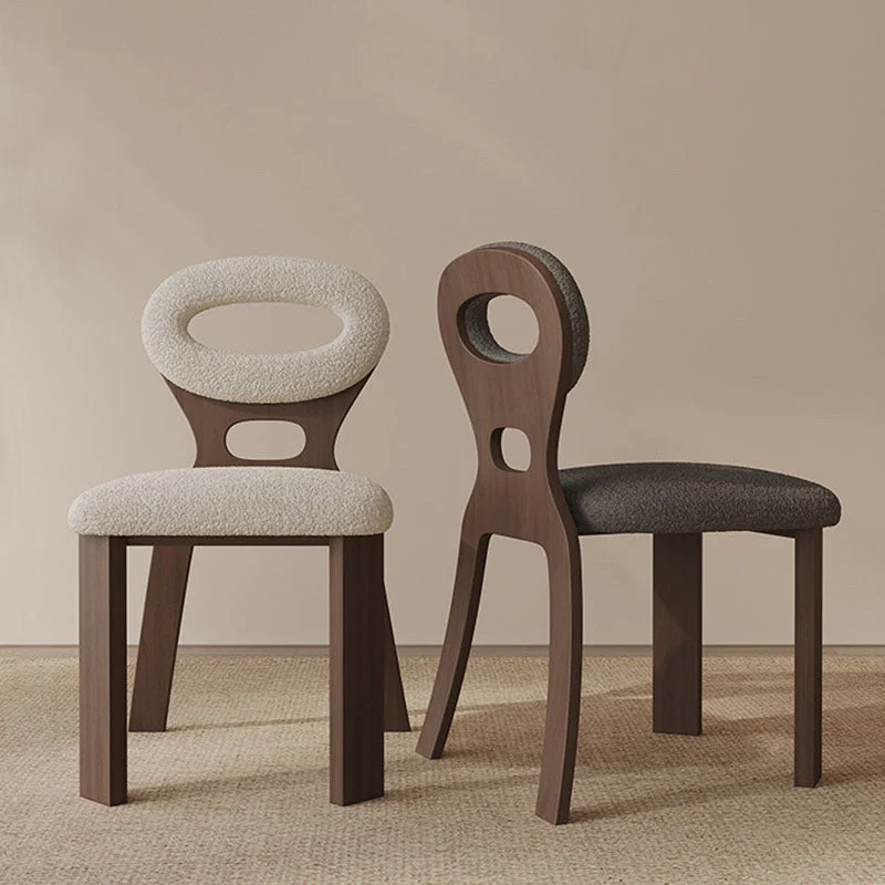 Contemporary Nordic Oval Hollowed Out Sherpa Fabric Rubberwood Dining Chair Backrest For Dining Room