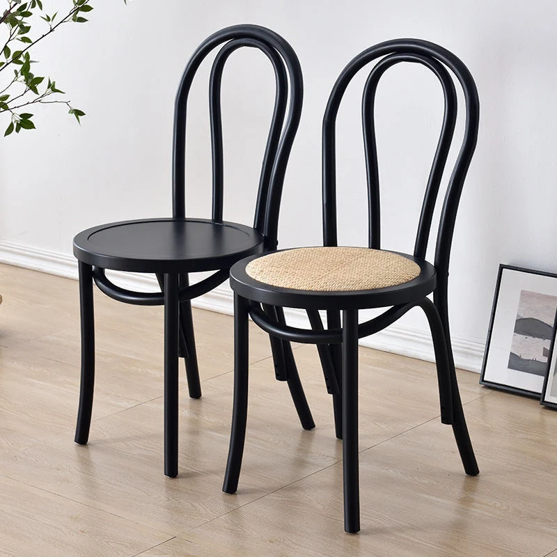 Contemporary Retro Faux Rattan Rubberwood Round Arched Dining Chair Backrest For Dining Room