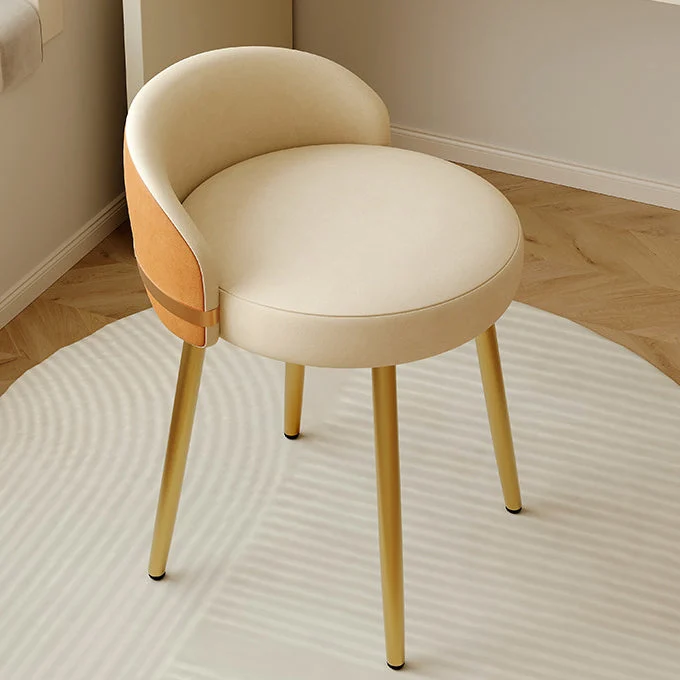Modern Simplicity PU Leather Metal Sponge Round Vanity Stool Backrest For Bedroom