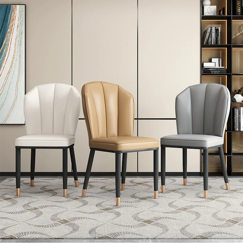 Modern Luxury Artificial Leather Iron Sponge Square Shell Dining Chair Backrest For Dining Room