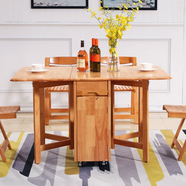Mid-Century Dining Site Table Rubberwood Solid Wood Folding Dining Table (only Table)