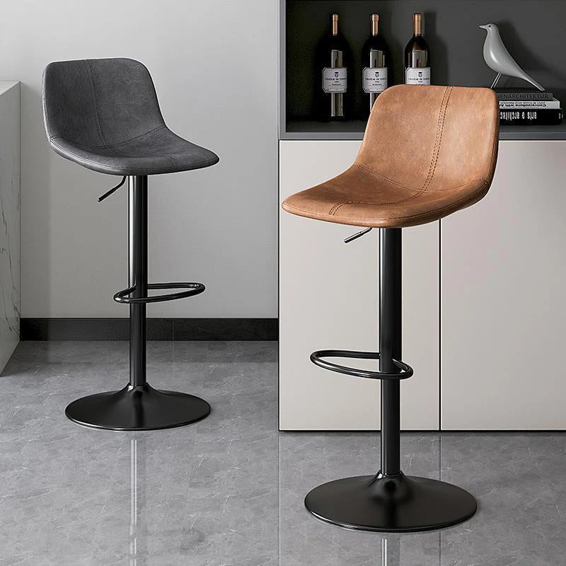 Contemporary Luxury Curved Faux Leather Height Adjustable Swivel Bar Stool Backrest Footrest For Dining Room