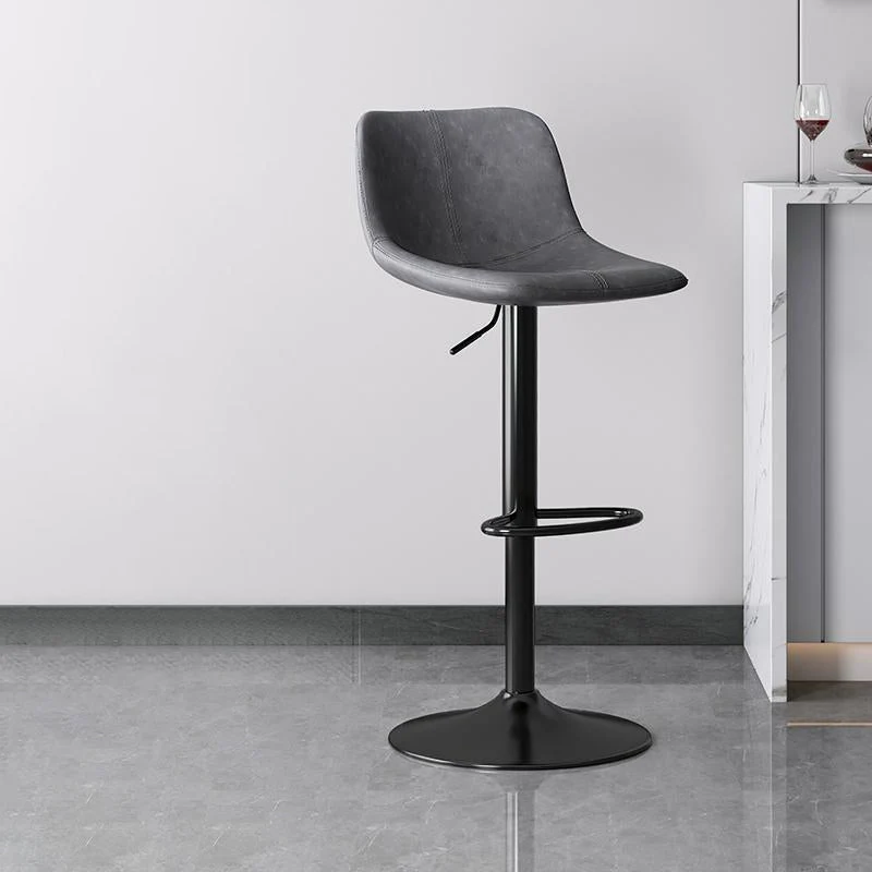 Contemporary Luxury Curved Faux Leather Height Adjustable Swivel Bar Stool Backrest Footrest For Dining Room