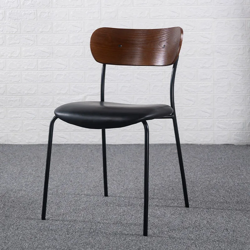 Contemporary Industrial Curved Square PU Leather Iron Dining Chair Backrest Armless For Dining Room