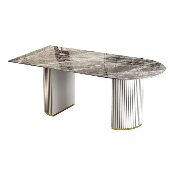 Contemporary Double Pedestal Dining Table Stone Dining Room Furniture