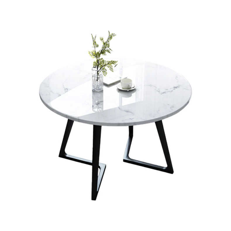 Sintered Stone Dining Table Industrial Wood Base Dining Table in White