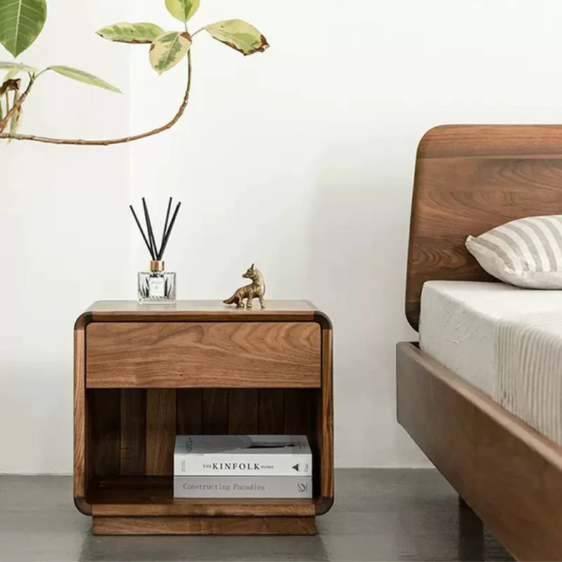 Traditional Vintage Cube Square Walnut Black Walnut Finger-Jointed Panel Nightstand 1 - Drawer For Bedroom
