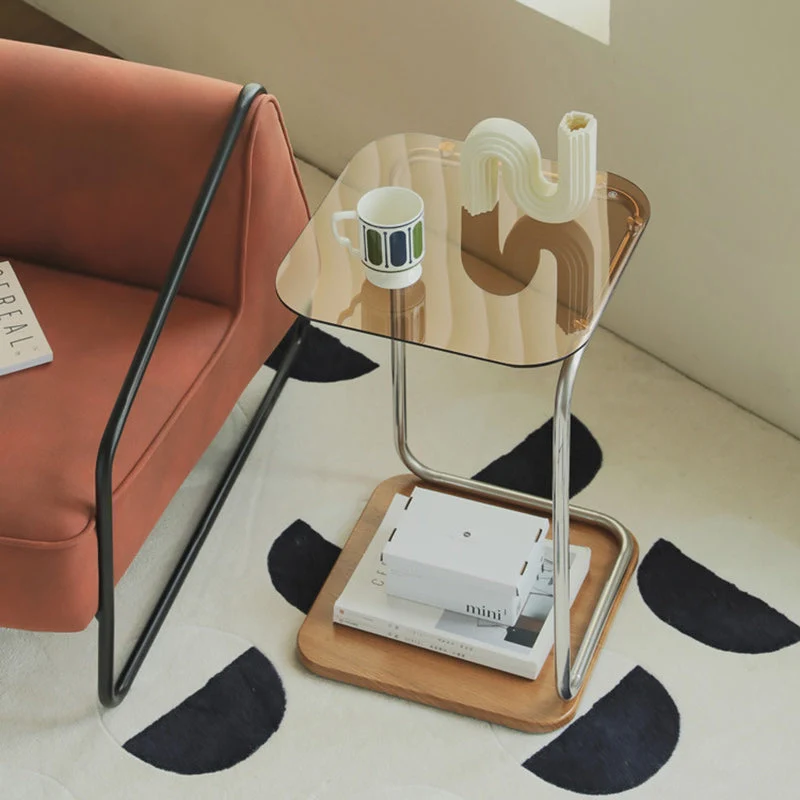 Modern Simplicity Square Glass Eco-Friendly Engineered Wood Stainless Steel Side Table 2 - Tier For Living Room