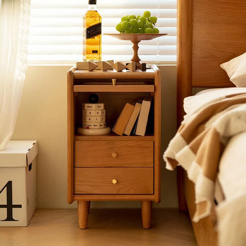 Traditional Japanese Cherry Wood Medium Density Fiberboard Copper Glass Nightstand 1 - Cabinet For Bedroom