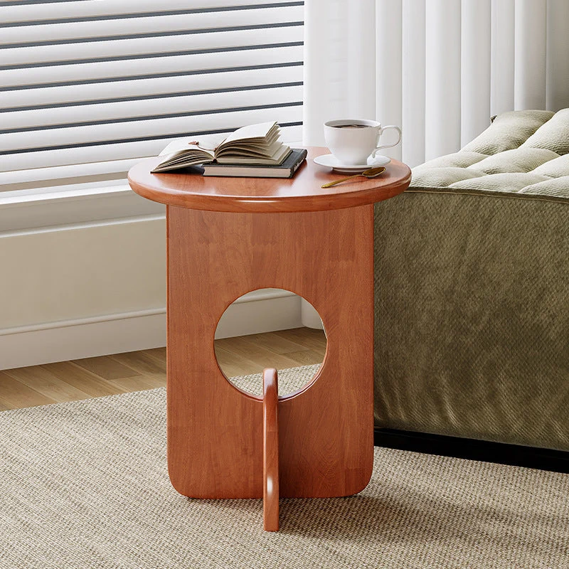 Contemporary Nordic Round Oak Finger Joint Board Solid Oak Wood Side Table 1 - Tier For Living Room