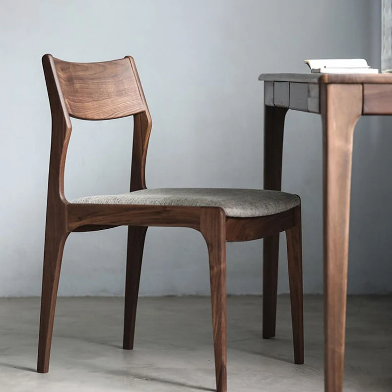 Traditional Chinese Square Black Walnut Cotton-Linen Cowhide Leather Contact Surface Dining Chair Four Legs Backrest For Dining Room