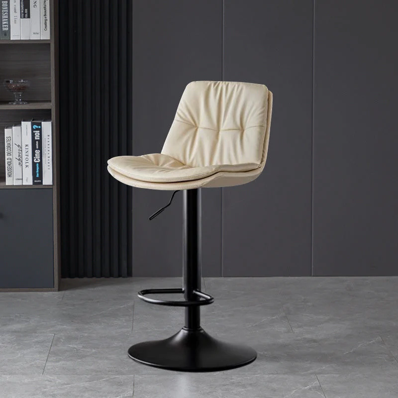 Contemporary Nordic Round Base Rectangle Cushion Faux Nappa Leather Foam Carbon Steel Frame Bar Stool Backrest For Dining Room