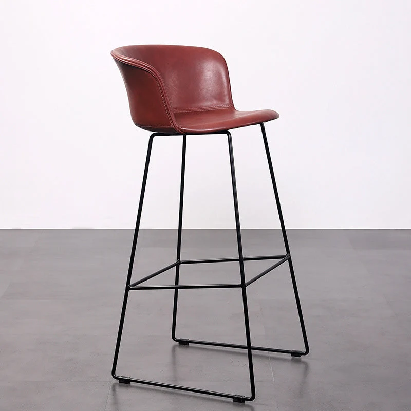 Contemporary Retro Square Saddle-Style Faux Leather Iron Bar Stool Backrest Footrest For Dining Room