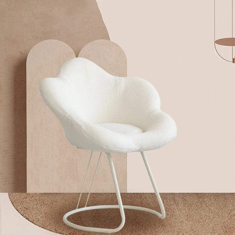 Contemporary Creative Round Flower Sherpa Fabric Metal Vanity Stool Backrest For Bedroom